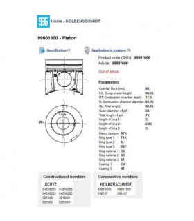 Поршень DEUTZ 2012BF 98mm -...